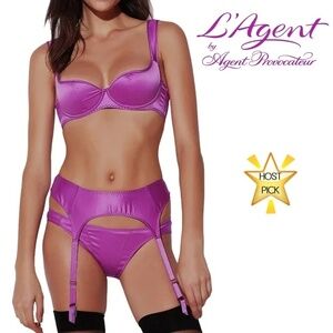 L' Agent Provocateur Garter Belt & Bra Sexy Matching Lingerie Stretch Satin